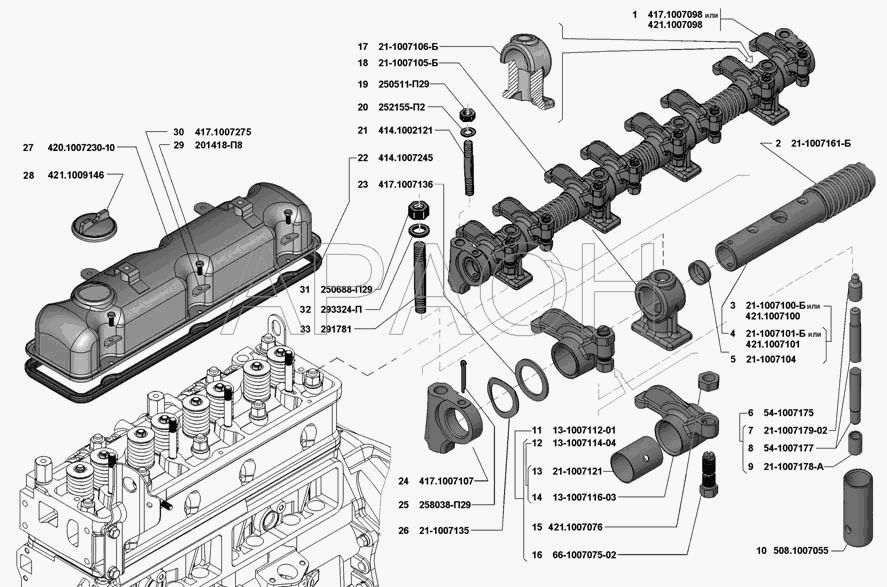 Клапаны и толкатели УМЗ-4213 (Евро 3)